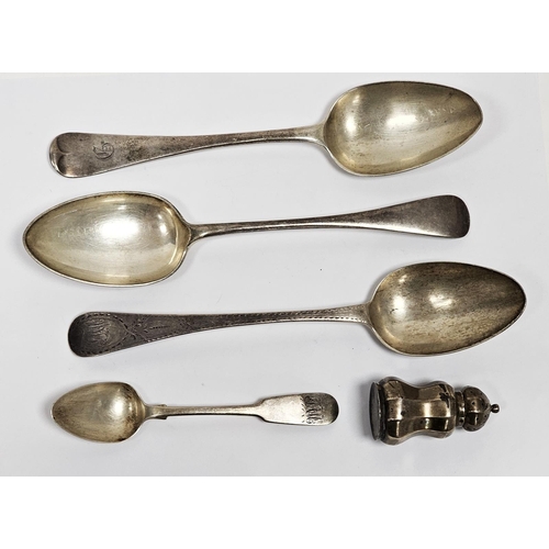 606 - A George III silver tablespoon, bright cut engraved, Peter & Jonathan Bateman, London 1810; another ... 