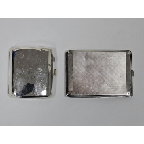 607 - An Art Deco silver rectangular cigarette case, engine turned design, approximately 11.5x8.5cm, Charl... 