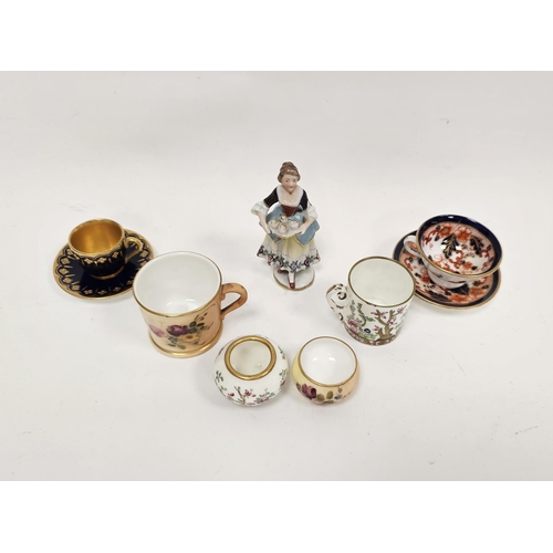 61 - Various English porcelain miniature teawares and a Continental porcelain miniature figure of a lady,... 