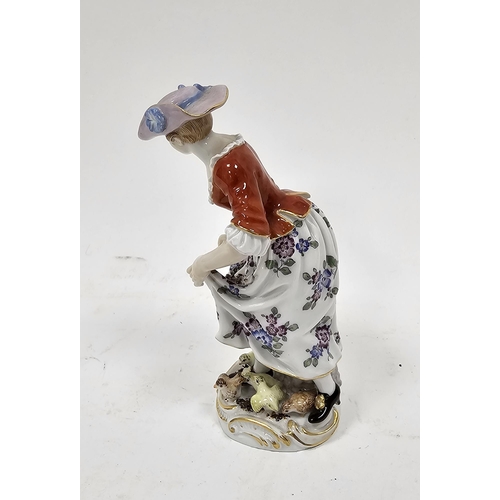 62 - Meissen figure of a farm girl, 20th century, blue cross swords marks, impressed no.36AE, incised 602... 