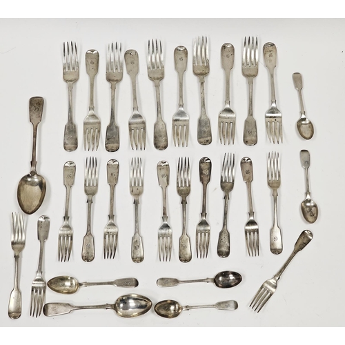 624 - A mixed collection of silver flatware, including ten Scottish silver table forks, Edinburgh 1824; ot... 