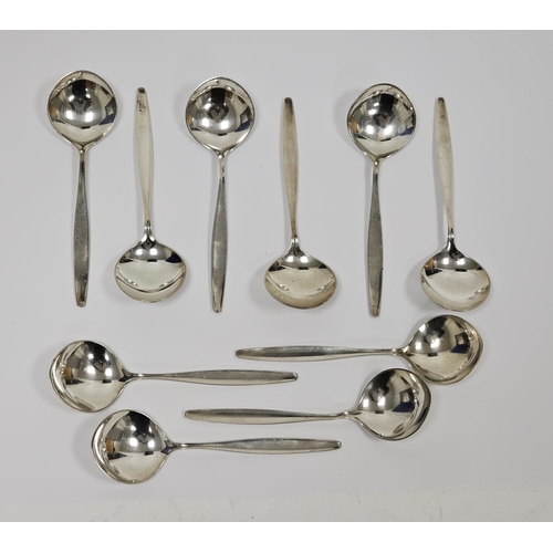 635 - Set of 10 Danish silver soup spoons by Georg Jensen, in the Cyprus pattern, total weight 9ozt approx... 