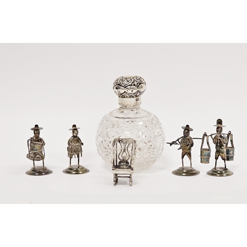 641 - A set of four Chinese sterling silver figures, depicting traditional fisherman etc, approximately 6c... 