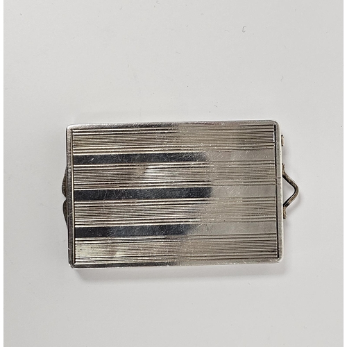 645 - French silver-coloured and enamel compact of rectangular form, the hinged cover with enamelled Chine... 