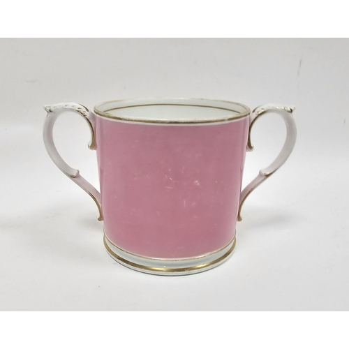 65 - 19th century Grainger's Worcester pink-ground two-handled topographical loving cup, printed black ma... 