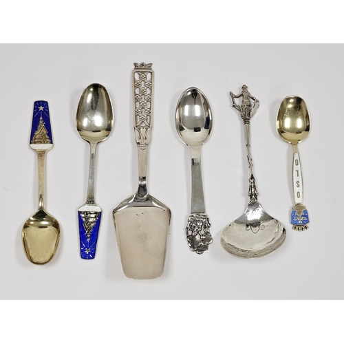 651 - A collection of various Scandinavian silver-coloured spoons, including a David Anderson enamelled sp... 