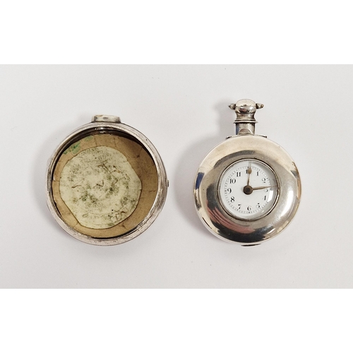 682 - George IV silver pair-cased pocket watch, the silver top with glass window showing small enamel dial... 