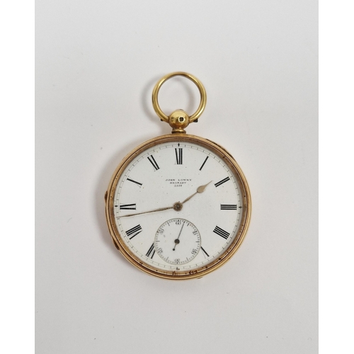 686 - 19th century 18ct gold cased open-faced pocket watch, the dial signed John Lowry Belfast, 5557, the ... 