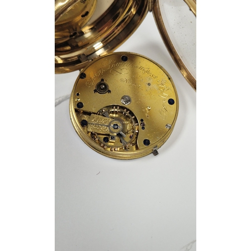 686 - 19th century 18ct gold cased open-faced pocket watch, the dial signed John Lowry Belfast, 5557, the ... 