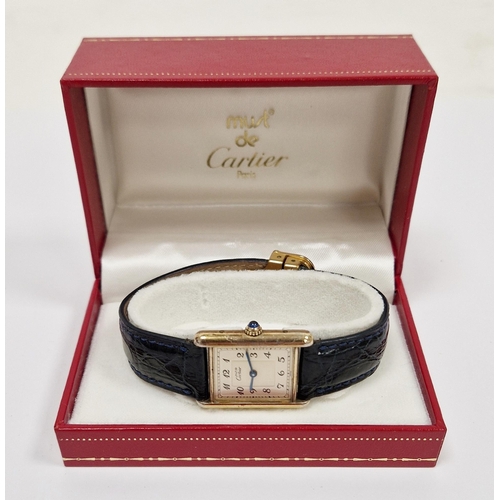 690 - Lady's Must de Cartier Vermeil Tank quartz wristwatch, the rectangular dial with Arabic numerals den... 