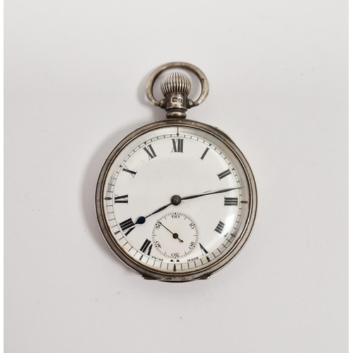 703 - George V silver-cased open-faced pocket watch, the enamel dial having Roman numerals, seconds subsid... 