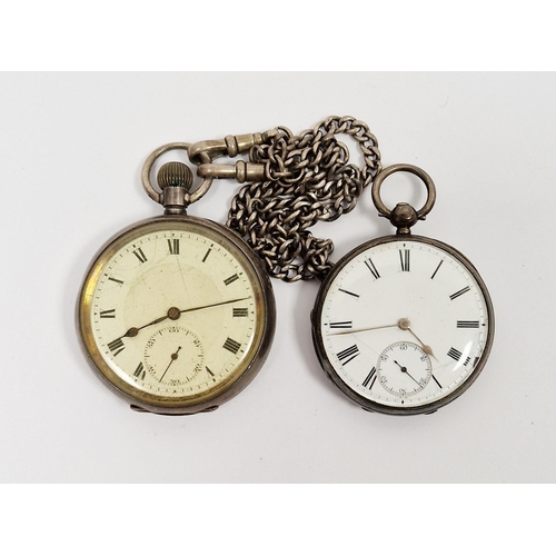 704 - Victorian silver-cased open-faced pocket watch, the enamel dial having Roman numerals  with seconds ... 