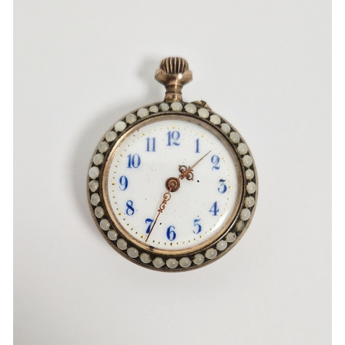 707 - Early 20th century fob watch with cabochon gem set case, back and bezel, the enamel dial having blue... 