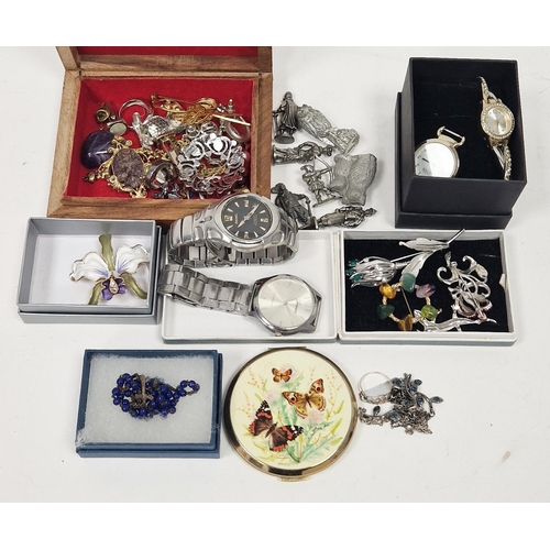 738 - Sundry gent's and lady's wristwatches, enamel floral brooch and sundry costume jewellery (1 box)