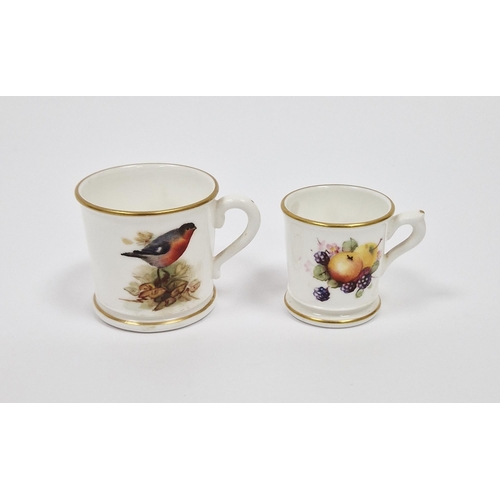 75 - Two Royal Worcester bone china miniature tankards, circa 1920-30s, printed puce marks, one painted w... 