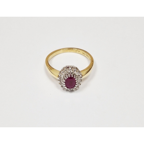 797 - 18ct gold, red stone and diamond cluster dress ring