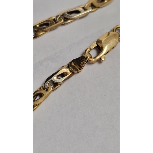 799 - 18ct gold flattened shaped oval link chain, 34.3g approx.