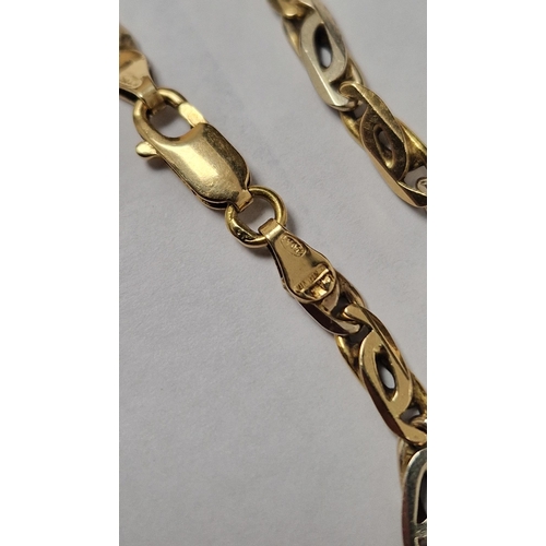 799 - 18ct gold flattened shaped oval link chain, 34.3g approx.