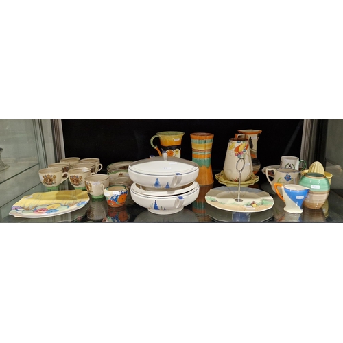 83 - Group of Art Deco ceramics including a Wilkinson Ltd honey glaze Bizarre by Clarice Cliff cake plate... 