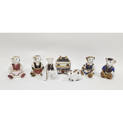 9 - Five Royal Crown Derby bone china Imari teddy bear paperweights, a bank vole and a model of Govier's... 