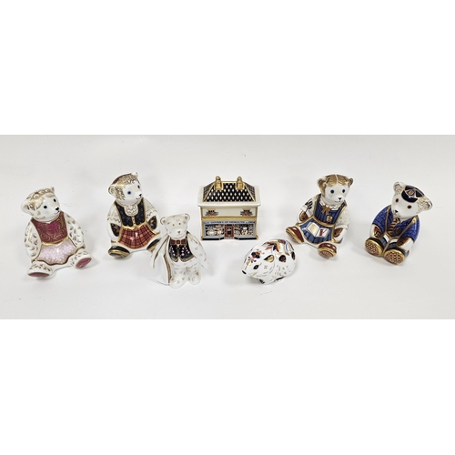 9 - Five Royal Crown Derby bone china Imari teddy bear paperweights, a bank vole and a model of Govier's... 