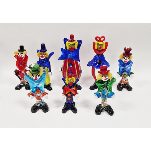 90 - Eight Murano glass clown figures, tallest 18.5cm