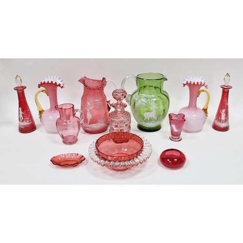 93 - Collection of 19th century and later cranberry and coloured glass to include a Mary Gregory enamelle... 