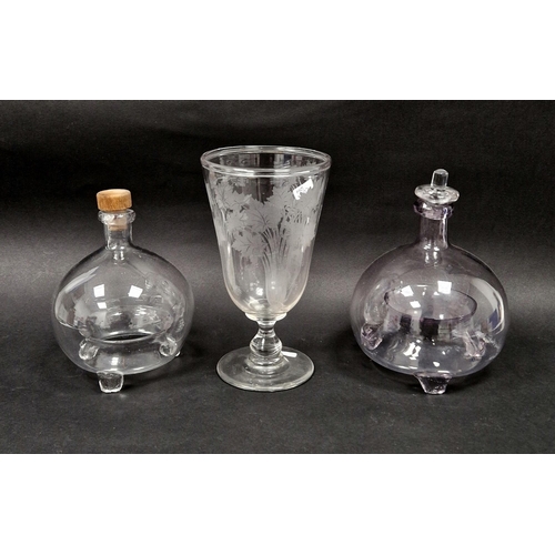 94 - Two late 19th/early 20th century blown glass fly/insect catchers and an early 20th century glass cel... 