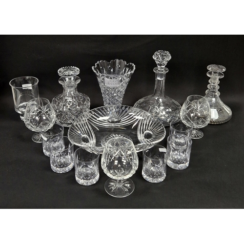 95 - Collection of cut glass, some marked to include a Stuart decanter of mallet form, a Stuart fruit bow... 