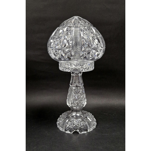 99A - 20th century cut glass mushroom shaped table lamp, 35cm high