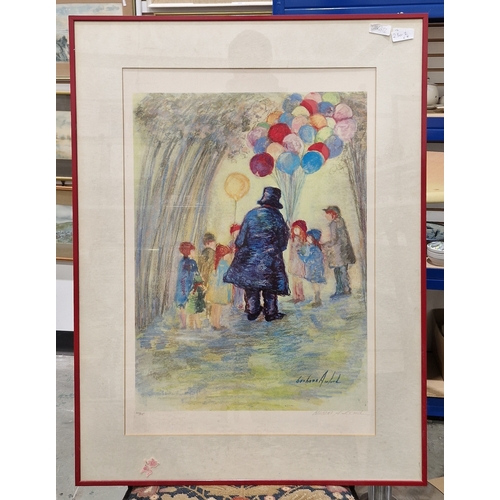 1328 - Pierre Llado 
 Limited edition print 
 Clowns et Jeux de Fleurs, signed in margin, framed , 69cm x 4... 