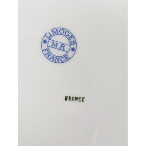 17 - Ten Limoges (MR) fruit decorated dessert plates, circa 1900, printed with vignettes of fruit within ... 