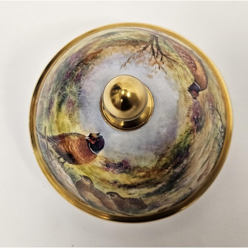 8 - Contemporary bone china oviform vase with domed cover, painted by Wendy Ann White, printed scroll an... 