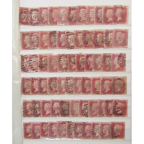 109 - GB stamps: Green stock-book partially filled with QV Penny reds, just under 500 used unchecked for v... 