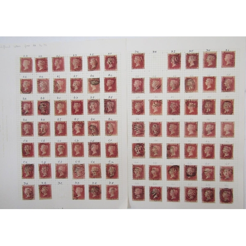 111 - GB stamps: QV Penny red plating on 6 pages AA-TL almost complete at 234 of 240 plus others with late... 