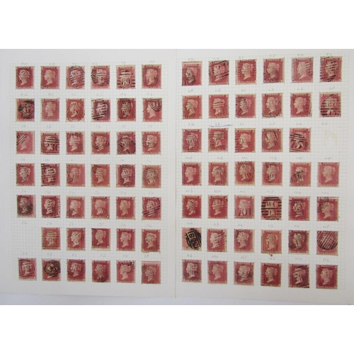 111 - GB stamps: QV Penny red plating on 6 pages AA-TL almost complete at 234 of 240 plus others with late... 