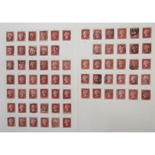 111 - GB stamps: QV Penny red plating on 6 pages AA-TL almost complete at 234 of 240 plus others with late... 