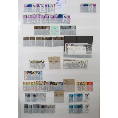 151 - GB stamps: Large sleeved blue, 32 double-sided page, SG stock-book of QV-QEII to 1980s, mostly used,... 