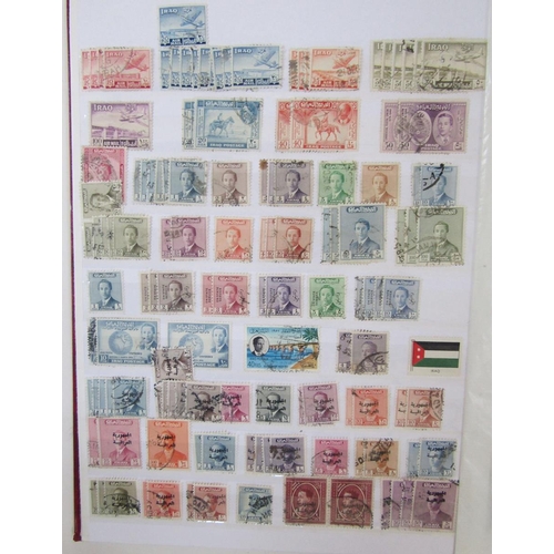 158 - Iraq stamps: Red stock-book half filled with mainly used definitives, commemoratives, officials and ... 