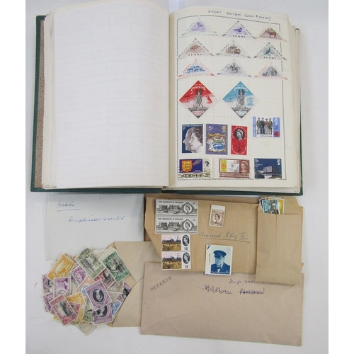 171 - World stamps: Well-filled, green “Movaleaf” album and numerous envelopes of loose of mostly used def... 