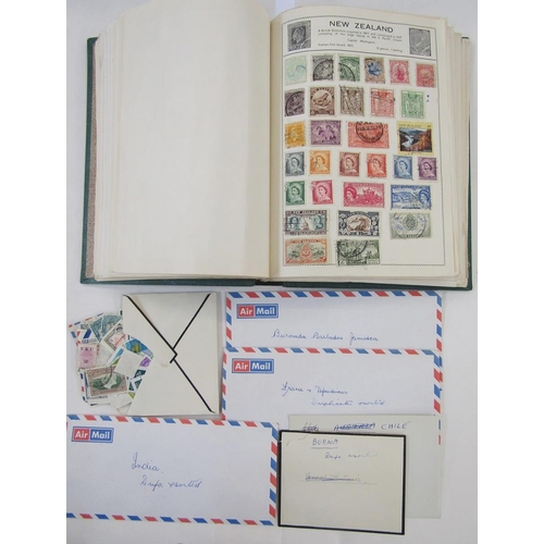 171 - World stamps: Well-filled, green “Movaleaf” album and numerous envelopes of loose of mostly used def... 