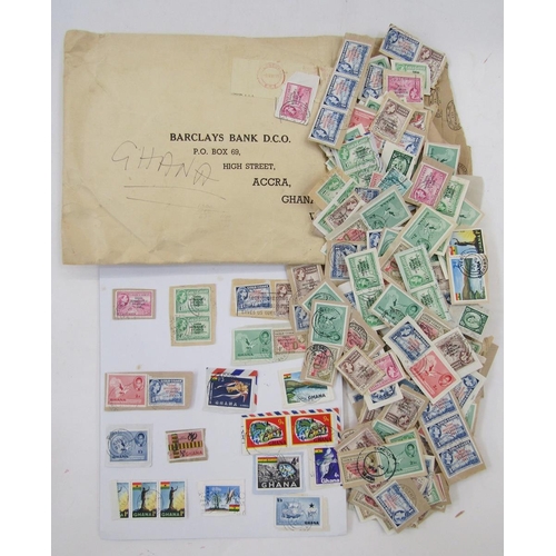 171 - World stamps: Well-filled, green “Movaleaf” album and numerous envelopes of loose of mostly used def... 