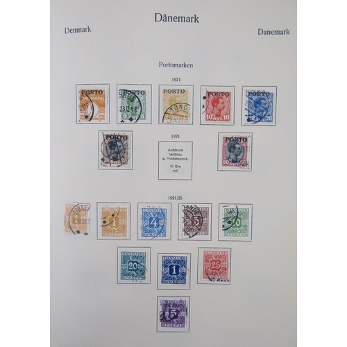 181 - Stamps of Denmark: Green album and large stock-book of definitives, commemoratives, official, parcel... 