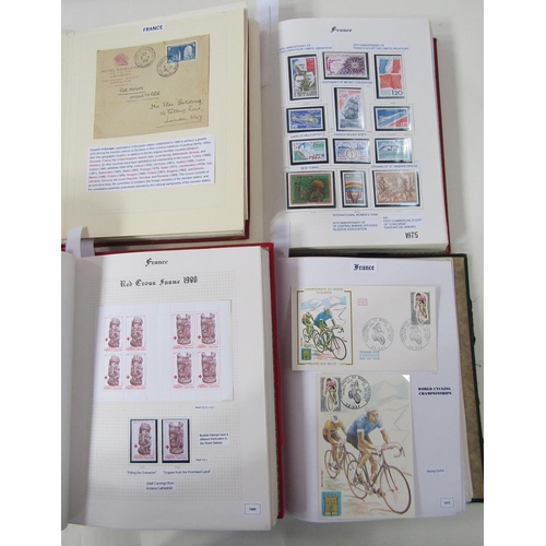 186 - Stamps of France: Box of 4 albums of definitive, commemorative, Red Cross, Counseil de Europe, UNESC... 