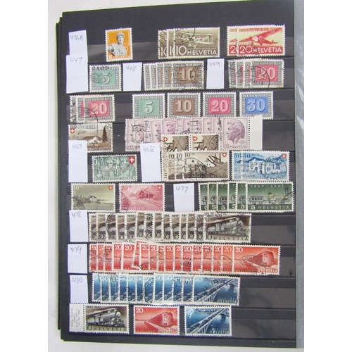 190 - Stamps of Switzerland: Box of 3 large stock-books and 3 albums (2 empty with purposed pages) of mint... 