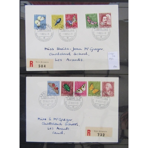 190 - Stamps of Switzerland: Box of 3 large stock-books and 3 albums (2 empty with purposed pages) of mint... 