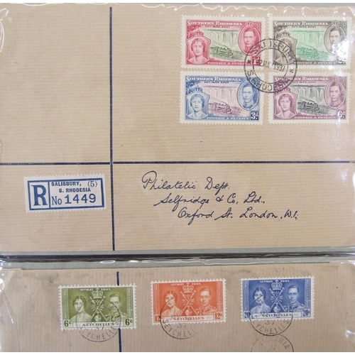 200 - Br Empire: Large album of over 60 KGVI 1937 Coronation covers sent to Philatelic Department of Selfr... 