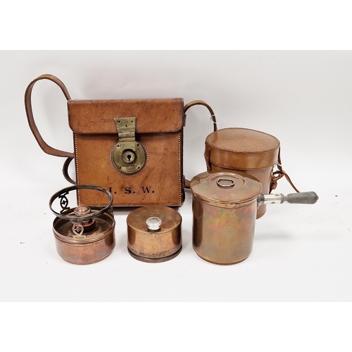 245 - Early 20th century copper WWI era officer's campaign stove and pot, embossed initials to lid N.E, to... 