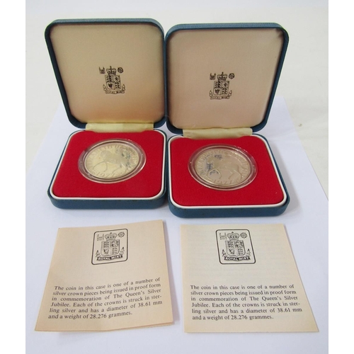 302 - Box of coins from around the world, including 1977 proof crowns (2), silver medal 1835 awarded to Th... 