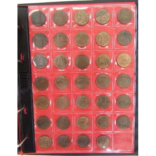 310 - Collection of British farthings from Charles II to Elizabeth II (not all monarchs), collection house... 